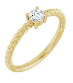 72207 Ring Set 14K Yellow Natural White Sapphire Round 4 Mm Polished Natural White Sapphire Solitaire Rope Ring