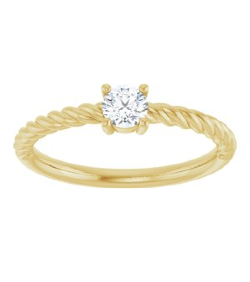 72207 Ring Set 14K Yellow Natural White Sapphire Round 4 Mm Polished Natural White Sapphire Solitaire Rope Ring
