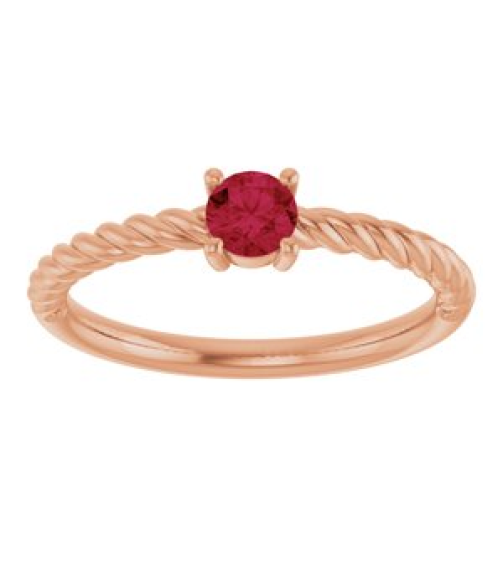 72207 Ring Set 14K Rose Natural Ruby Round 4 Mm Polished Natural Ruby Solitaire Rope Ring