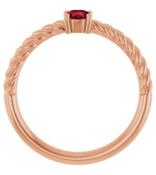 72207 Ring Set 14K Rose Natural Ruby Round 4 Mm Polished Natural Ruby Solitaire Rope Ring