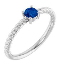 72207 Ring Set 14K White Lab-Grown Blue Sapphire Round 4 Mm Polished Lab-Grown Blue Sapphire Solitaire Rope Ring