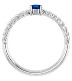 72207 Ring Set 14K White Lab-Grown Blue Sapphire Round 4 Mm Polished Lab-Grown Blue Sapphire Solitaire Rope Ring