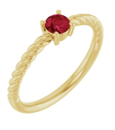 72207 Ring Set 14K Yellow Natural Ruby Round 4 Mm Polished Natural Ruby Solitaire Rope Ring