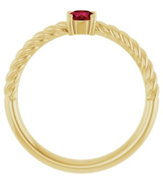 72207 Ring Set 14K Yellow Natural Ruby Round 4 Mm Polished Natural Ruby Solitaire Rope Ring