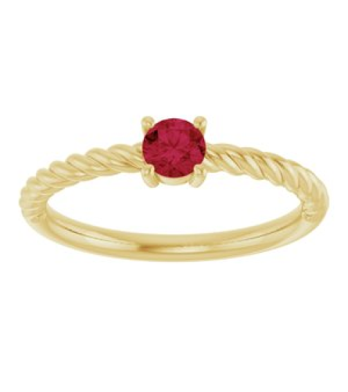 72207 Ring Set 14K Yellow Natural Ruby Round 4 Mm Polished Natural Ruby Solitaire Rope Ring