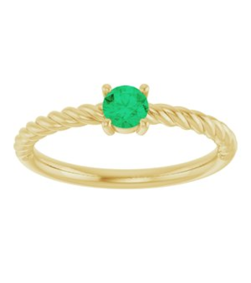 72207 Ring Set 14K Yellow Lab-Grown Emerald Round 4 Mm Polished Lab-Grown Emerald Solitaire Rope Ring
