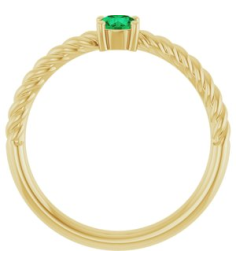 72207 Ring Set 14K Yellow Lab-Grown Emerald Round 4 Mm Polished Lab-Grown Emerald Solitaire Rope Ring