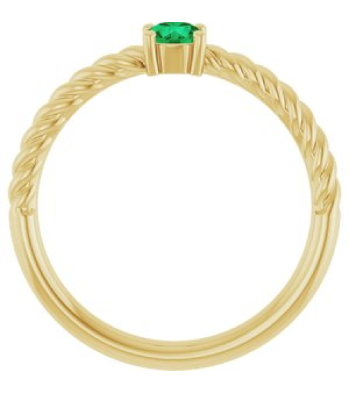 72207 Ring Set 14K Yellow Lab-Grown Emerald Round 4 Mm Polished Lab-Grown Emerald Solitaire Rope Ring