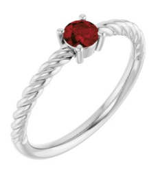 72207 Ring Set 14K White Natural Mozambique Garnet Round 4 Mm Polished Natural Mozambique Garnet Solitaire Rope Ring
