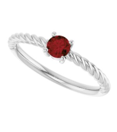 72207 Ring Set 14K White Natural Mozambique Garnet Round 4 Mm Polished Natural Mozambique Garnet Solitaire Rope Ring
