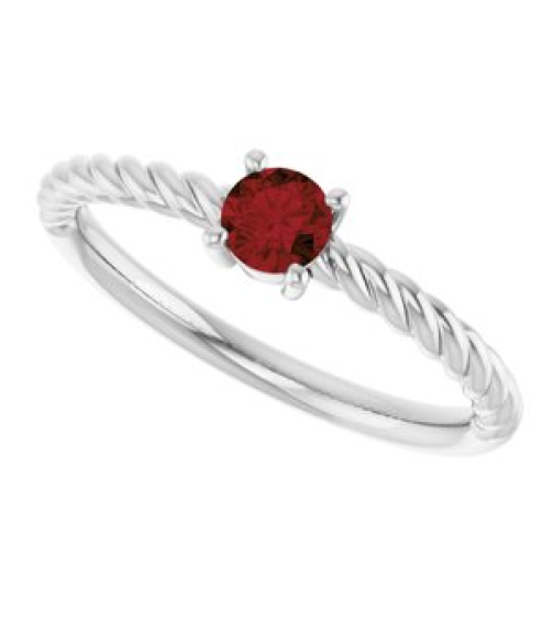72207 Ring Set 14K White Natural Mozambique Garnet Round 4 Mm Polished Natural Mozambique Garnet Solitaire Rope Ring