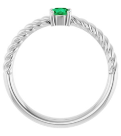 72207 Ring Set Sterling Silver Natural Emerald Round 4 Mm Polished Natural Emerald Solitaire Rope Ring