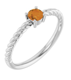 72207 Ring Set 14K White Natural Citrine Round 4 Mm Polished Natural Citrine Solitaire Rope Ring