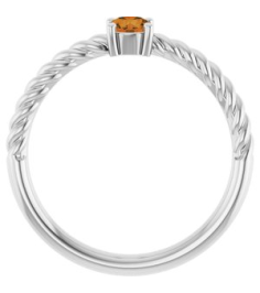 72207 Ring Set 14K White Natural Citrine Round 4 Mm Polished Natural Citrine Solitaire Rope Ring