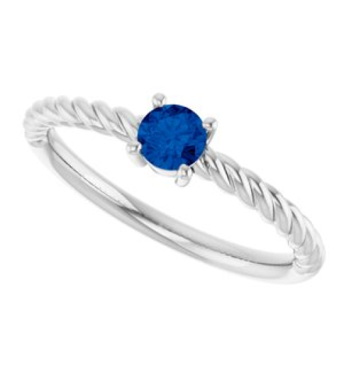 72207 Ring Set Sterling Silver Natural Blue Sapphire Round 4 Mm Polished Natural Blue Sapphire Solitaire Rope Ring