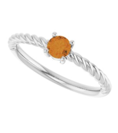 72207 Ring Set Platinum Natural Citrine Round 4 Mm Polished Natural Citrine Solitaire Rope Ring