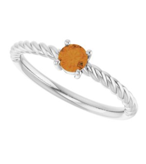 72207 Ring Set Platinum Natural Citrine Round 4 Mm Polished Natural Citrine Solitaire Rope Ring