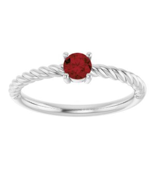 72207 Ring Set Platinum Natural Mozambique Garnet Round 4 Mm Polished Natural Mozambique Garnet Solitaire Rope Ring