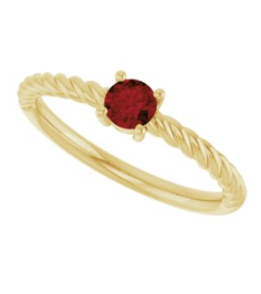 72207 Ring Set 14K Yellow Natural Mozambique Garnet Round 4 Mm Polished Natural Mozambique Garnet Solitaire Rope Ring