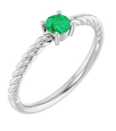 72207 Ring Set 14K White Lab-Grown Emerald Round 4 Mm Polished Lab-Grown Emerald Solitaire Rope Ring