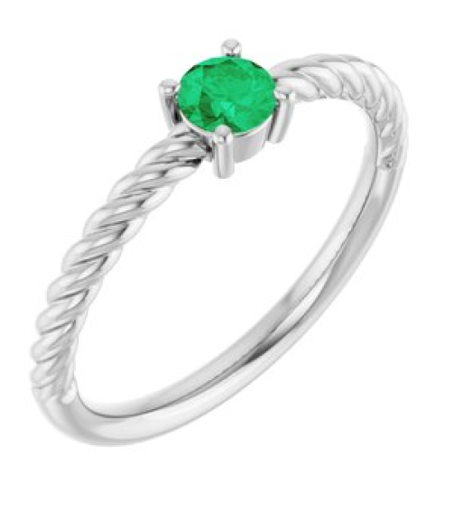 72207 Ring Set 14K White Lab-Grown Emerald Round 4 Mm Polished Lab-Grown Emerald Solitaire Rope Ring