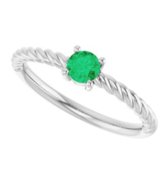 72207 Ring Set 14K White Lab-Grown Emerald Round 4 Mm Polished Lab-Grown Emerald Solitaire Rope Ring