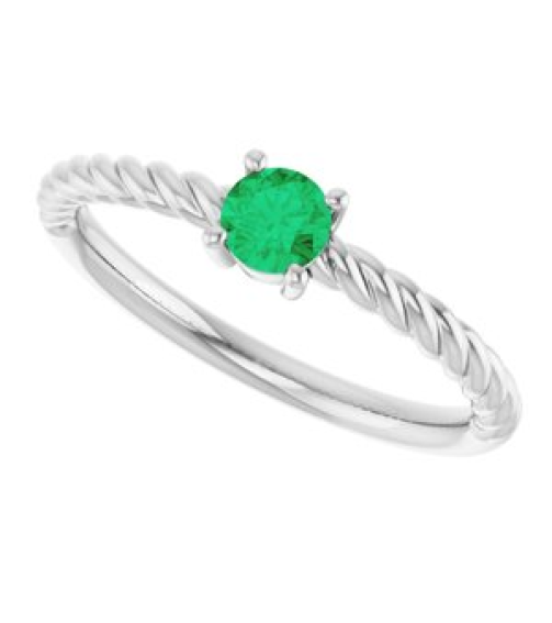 72207 Ring Set 14K White Lab-Grown Emerald Round 4 Mm Polished Lab-Grown Emerald Solitaire Rope Ring