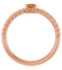 72207 Ring Set 14K Rose Natural Citrine Round 4 Mm Polished Natural Citrine Solitaire Rope Ring