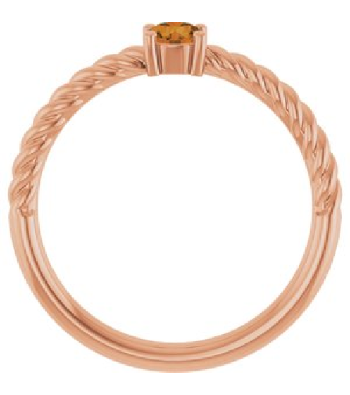 72207 Ring Set 14K Rose Natural Citrine Round 4 Mm Polished Natural Citrine Solitaire Rope Ring