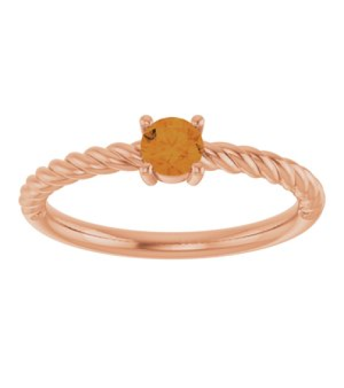 72207 Ring Set 14K Rose Natural Citrine Round 4 Mm Polished Natural Citrine Solitaire Rope Ring