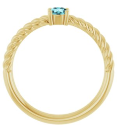 72207 Ring Set 14K Yellow Natural Blue Zircon Round 4 Mm Polished Natural Blue Zircon Solitaire Rope Ring