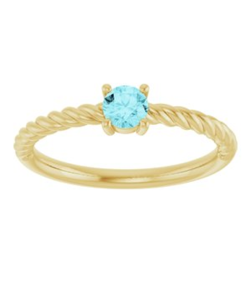 72207 Ring Set 14K Yellow Natural Blue Zircon Round 4 Mm Polished Natural Blue Zircon Solitaire Rope Ring