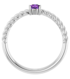 72207 Ring Set 14K White Natural Amethyst Round 4 Mm Polished Natural Amethyst Solitaire Rope Ring
