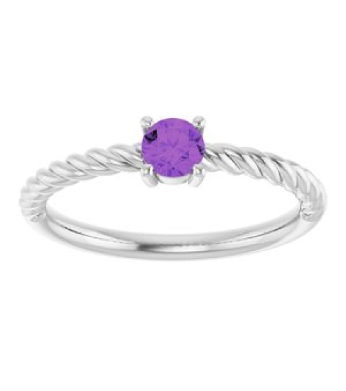72207 Ring Set 14K White Natural Amethyst Round 4 Mm Polished Natural Amethyst Solitaire Rope Ring