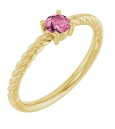 72207 Ring Set 14K Yellow Natural Pink Tourmaline Round 4 Mm Polished Natural Pink Tourmaline Solitaire Rope Ring