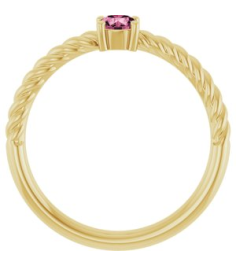 72207 Ring Set 14K Yellow Natural Pink Tourmaline Round 4 Mm Polished Natural Pink Tourmaline Solitaire Rope Ring
