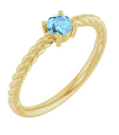 72207 Ring Set 14K Yellow Natural Aquamarine Round 4 Mm Polished Natural Aquamarine Solitaire Rope Ring