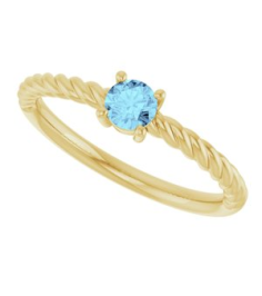 72207 Ring Set 14K Yellow Natural Aquamarine Round 4 Mm Polished Natural Aquamarine Solitaire Rope Ring