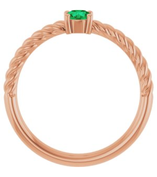 72207 Ring Set 14K Rose Natural Emerald Round 4 Mm Polished Natural Emerald Solitaire Rope Ring