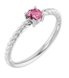 72207 Ring Set 14K White Natural Pink Tourmaline Round 4 Mm Polished Natural Pink Tourmaline Solitaire Rope Ring