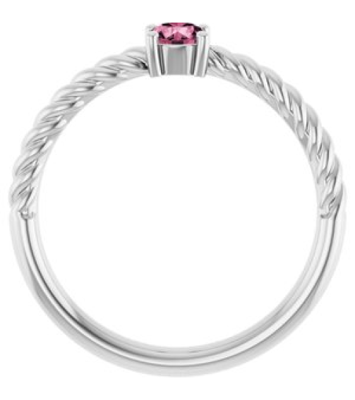 72207 Ring Set 14K White Natural Pink Tourmaline Round 4 Mm Polished Natural Pink Tourmaline Solitaire Rope Ring