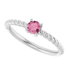 72207 Ring Set 14K White Natural Pink Tourmaline Round 4 Mm Polished Natural Pink Tourmaline Solitaire Rope Ring
