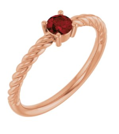 72207 Ring Set 14K Rose Natural Mozambique Garnet Round 4 Mm Polished Natural Mozambique Garnet Solitaire Rope Ring