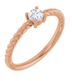 72207 Ring Set 14K Rose Natural White Sapphire Round 4 Mm Polished Natural White Sapphire Solitaire Rope Ring