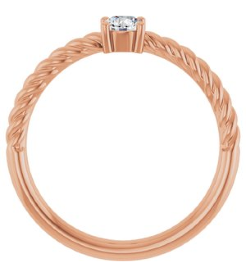 72207 Ring Set 14K Rose Natural White Sapphire Round 4 Mm Polished Natural White Sapphire Solitaire Rope Ring
