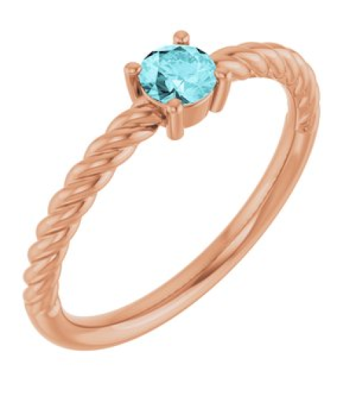 72207 Ring Set 14K Rose Natural Blue Zircon Round 4 Mm Polished Natural Blue Zircon Solitaire Rope Ring
