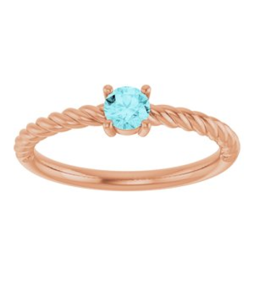 72207 Ring Set 14K Rose Natural Blue Zircon Round 4 Mm Polished Natural Blue Zircon Solitaire Rope Ring