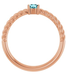 72207 Ring Set 14K Rose Natural Blue Zircon Round 4 Mm Polished Natural Blue Zircon Solitaire Rope Ring