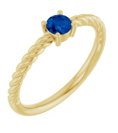 72207 Ring Set 14K Yellow Natural Blue Sapphire Round 4 Mm Polished Natural Blue Sapphire Solitaire Rope Ring
