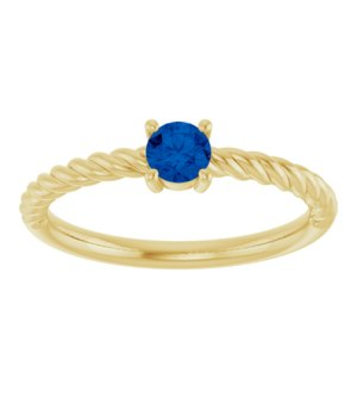 72207 Ring Set 14K Yellow Natural Blue Sapphire Round 4 Mm Polished Natural Blue Sapphire Solitaire Rope Ring